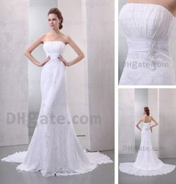Ivory White Wedding Dresses 2015 Strapless Mermaid Lace Chapel Train Chiffon Beaded Bridal Gowns Real Actual Image DHYZ 023036803