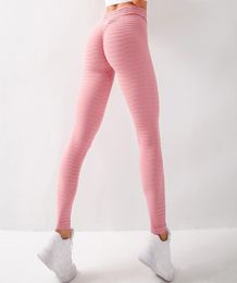 Pink High Waist Yoga Pants Tummy Control Slimming Booty Scrunch Leggings Workout Running Butt Lift Sport Tights Women 2011032332531