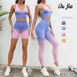 Women's Tracksuits Seamless Women Fitness Set Ombre Squat Proof Workout Gym Leggings Running Clothing Tracksuit Sports Suits 24318