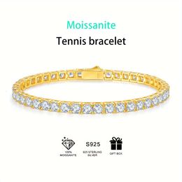 1pc S Moissanite Golden Tennis Bracelet, 1ct/0.5ct/0.3ct/0.1ct/men Women/temperament Bracelet for Boyfriend and Girlfriend