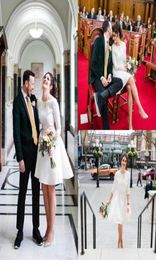 Custom Made Plus Size Wedding Dress Short Wedding Dresses Jewel Neck Long Sleeve Satin Knee Length Cheap Bridal Gowns8220569