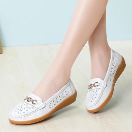 Boots Summer Women Casual Shoes Leather Ladies Breathable Flats Shoes Cut Out Women's Loafer Office Slipon Moccasins Plus Size 3542