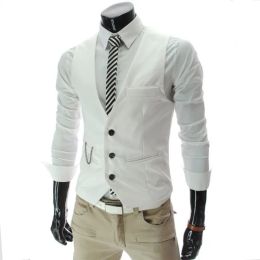 Vests Mens Suit Vests Grey Blue Black Single Breasted Male Waistcoat Slim Fit Formal Business Casual Chain Vest Homme Best man Vests