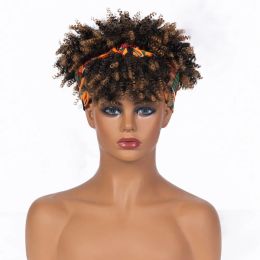 Wigs African Hair Band Wig Headband Gradual Dark Brown Small Curly Wigs Headcover Afro Kinky Hairs