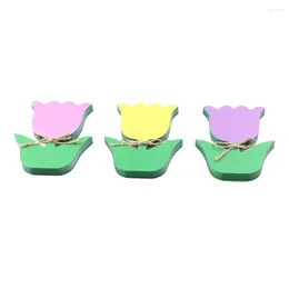 Decorative Flowers 3 Pcs Wooden Flower Ornaments Adorable Decor Adornment Halloween Decorations Car Baby Gifts Home