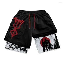 Men's Shorts Anime 2 In 1 Workout Running For Men Athletic Quick Dry Gym With Pockets Jogging Cycling Bodybuilding Training