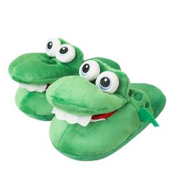 Animals New Style Crocodile Cotton Slippers with Moving Mouth, Funny Nonslip Home Cotton Shoes, Gifts Plush Toy Slippers, Winter Ladies