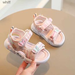 Sandals Girls Sandals 2022 Summer New Style Butterfly Breathable Mesh Soft Sole PVC Princess Flat Shoes Baby Girl Sport Beach SandalsC24318