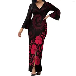 Party Dresses 2024 Women'S Long-Sleeved Dress Polynesian Tribe Design High-Waisted Slit Evening Gown 8xl