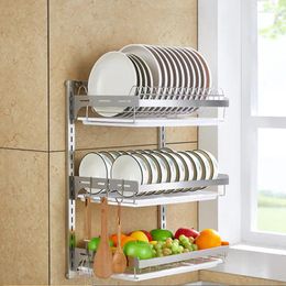 Kitchen Storage Punch-free Spice Rack Wall-mounted Dish Drying Thickened Material Up And Down Adjustable Cutlery Holder