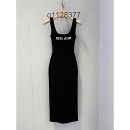 Luxury brand miu black dress designer camisole dress sweet mini skirt sexy sleeveless vest summer Y2K knitted tank top{5RUK