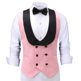 Vests Casual Men's Pink Waiter Vest Jacket Slim Fit Prom Double Breasted Blazer Champagne Suits Waistcoat For Wedding Best Man Grooms