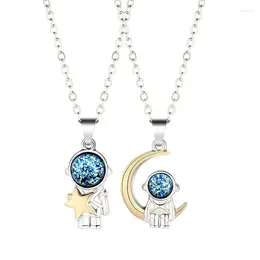 Pendant Necklaces 925 Sterling Silver Fashion Moon Star Astronaut Crystal Statement Necklace For Couple Valentines Day Gift Trendy Jewelry