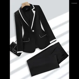 Women's Two Piece Pants Women Fashion Pant Suit Formal Elegant Ladies Office Business Work Wear Blazer And Trouser Black Khaki 2 Set 4XL