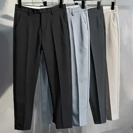 Men's Suits Mid Waist Trousers Elegant Slim Fit Suit Pants With Soft Pockets Zipper Closure Formal Business Style For A