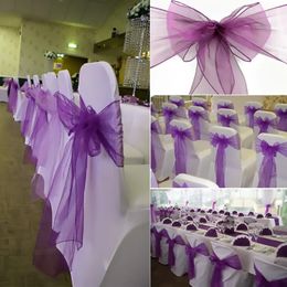 100 Pcs Organza Chair Sash Bow for Banquet Wedding Party Event Xmas Decoration Sheer Fabric Supply 18cm275cm 240307