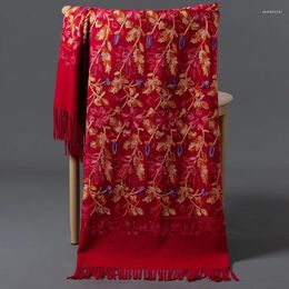 Scarves Burgundy Pashmina Warm Shawls Women Imitation Cashmere Echarpes Vintage Scarf Soft Mujer Bufanda Embroidery Wrap