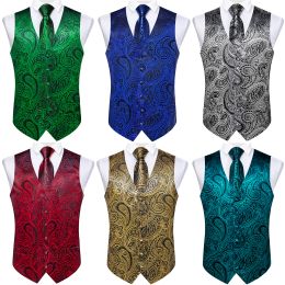 Vests Luxury Bronzing Vest for Man Business Green Black Paisley Men's Waistcoat Fashion Necktie Pocket Square Cufflinks Red Wedding