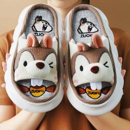 Boots Cute Squirrel Shark Linen Slippers Women Spring Summer Shoes Home Indoor Floor Thick Bottom Slides Hemp Platform Sandals Funny