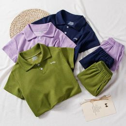 Clothing Sets Summer Clothes For Boys Kids 3-15 Years Quality Breathable Collar Polo Shirt Short Pants 2 Pcs Casual