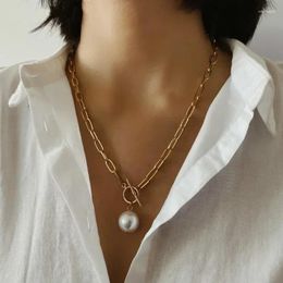 Pendant Necklaces Fashion Imitation Pearl Chain Necklace Women Collar Wedding Punk Toggle Clasp Circle Lariat Bead Choker Jewelry