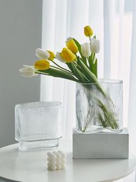 Vases Simple Transparent Striped Glass Vase Dining Table Interior Decoration Modern Hydroponic Flower Arrangement Decor