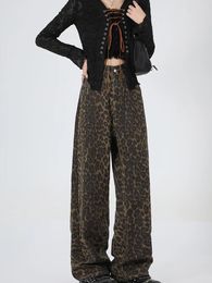 Women's Jeans Syiwidii Casual Leopard Print Women High Waisted Elegant Wide Leg Denim Trousers Streetwear Fashion Retro Y2k Baggy