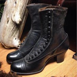 Boots 2020 Women's Boots Fashion Lace Knee High Boots Women Warm Shoes High Heeled Round Toe Winter Snow Boots Zip Midtube Boots