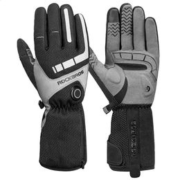 Outdoor ROCKBROS Heated Thick Gloves Thermal Mens Winter Ski Motorcycle Riding Windproof Breathable Fabric Strong Durables 240306