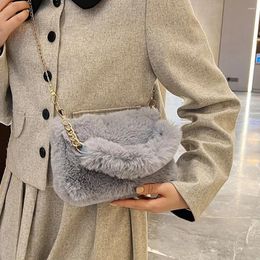 Shoulder Bags Women Chain Square Bag Casual Fuzzy Crossbody Versatile Fluffy Soft Cute Fall Winter Female Purse