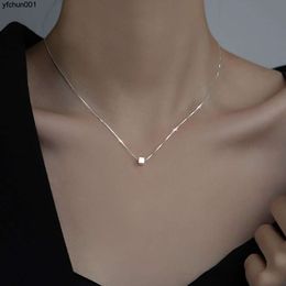 S925 Sterling Silver Brushed Small Square Necklace for Women with a Cool and Minimalist Style Light Luxury High-end Feeling. Small Sugar Collarbone Chain