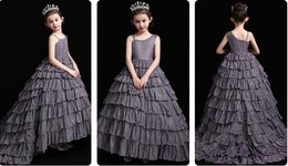 Grace Grey Shinning Straps Layers Flower Girl Dress Girl's Pageant Dresses Party/Birthday Dresses Girl's Skirt Custom SZ 2-12 D318008