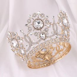 Hair Clips Statement Crown Court Retro Bridal Atmospheric Luxury Crystal Rhinestone Round Big Catwalk Show Headwear Stick