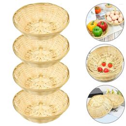 Dinnerware Sets 4 Pcs Bamboo Fruit Plate Woven Storage Basket Baskets Bread Container Empty Gift Decorative