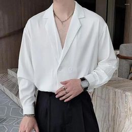 Men's Casual Shirts Plus Size Spring Men Shirt Ice Silk Loose Double Buttons Baggy Long Sleeves Male Formal Business Office Top