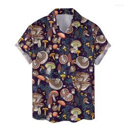 Men's Casual Shirts Colorful Mushroom 3d Print Hawaiian Shirt For Men Summer Vacation Plants Beach Button Short Sleeve Street Aloha