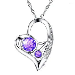 Pendant Necklaces Classical Anniversary Crystal Cubic Zirconia Women Charm Necklace Heart Shape Romantic 925 Sterling Silver Jewelry