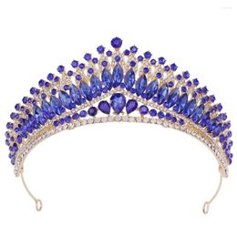 Hair Clips Luxury Korean Blue Crystal Bridal Crown Atmospheric Rhinestone Fashion Headpieces Wedding Decoration Pageant Tiara Women