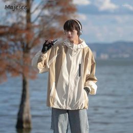 Men's Jackets Men Patchwork Korean Style Loose All-match Long Sleeve Waterproof Sun-proof Streetwear Males Outwear Autumn