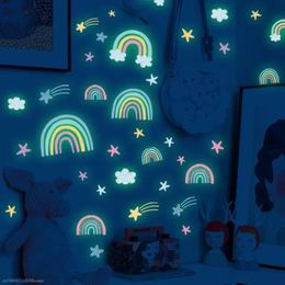 Cartoon Luminous Rainbow Wall Stickers for Kids Rooms Home Decoration Glow In The Dark Cloud Sticker Fluorescent DIY Decal 240306