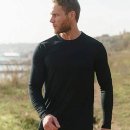 Mens 100 Merino Wool Thermal long sleeve T Shirt Base Laye 250g Wicking Breathable AntiOdor 240308