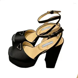 Dress Shoes 2024 Women Catwalk Party Wedding Casual High Heeled Sexy Luxury Thick Heels Fashion Slingbacks Buckle Strap