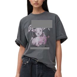 Nordic Early Spring New Product Cartoon Lamb Print Faded Cotton Loose Round Neck Short Sleeved T shirt Top GAN Designer Women's T shirt ESU2