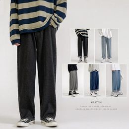 2023 Korean Fashion Mens Baggy Jeans Classic Unisex Man Straight Denim Wideleg Pants Hip Hop Bagy Light Blue Grey Black 240311
