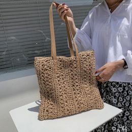 Drawstring Summer Hollow Out Straw Bag Women Large Capacity Shoulder Handmade Weave Totes Travel Beach Shopping Pouch