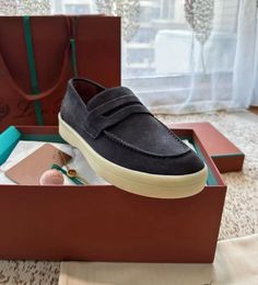 New Lp casual loafer shoes SNEAKER open walks summer walk deck loro shoes Suede platform loafers city lazy loafers men's piana suede casual sneaker mid cut with box