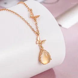 Pendants KOFSAC Butterfly Necklaces Women's Sweet Light Luxury Crystal Water Drop 925 Silver Collar Chain Necklace