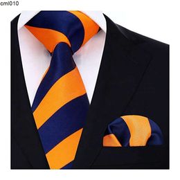 Designer Tie Business Mulberry Silk Navy Blue Yellow Striped High-end Mens Suit Handkerchief Lawyer Pocket Towel {category}