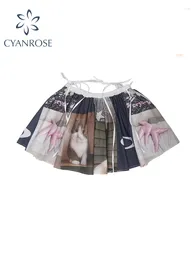 Skirts Women's Graphic Print Skirt Harajuku Y2k 2000s Vintage 90s Aesthetic Korean Kawaii A-Line Mini Trendy Clothes 2024