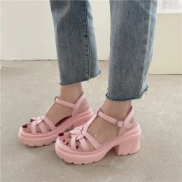 Sandals Ladies Sandals New Summer Fashion Concise High Heels Gladiator OneLine Sandals Open Toe Chunky Heel Sandals AnkleWrap